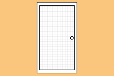 Tür-Icon mit Fliegengitter auf orangefarbenem Hintergrund